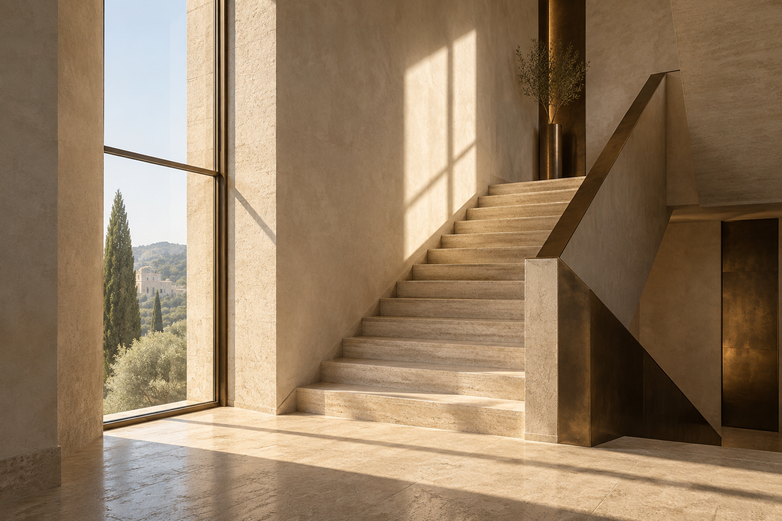 Luce naturale su una scala in pietra